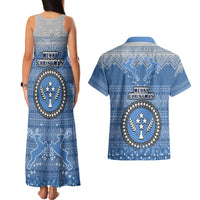 Kosrae Christmas Couples Matching Tank Maxi Dress and Hawaiian Shirt Coat of Arms Beautiful Merry Xmas Snowflake LT03 - Polynesian Pride