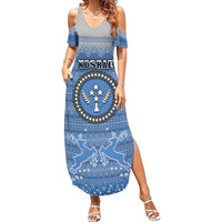 Kosrae Christmas Summer Maxi Dress Coat of Arms Beautiful Merry Xmas Snowflake LT03 Women Blue - Polynesian Pride