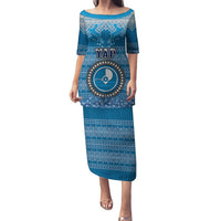 Personalised Yap Christmas Puletasi Coat of Arms Beautiful Merry Xmas Snowflake LT03 Long Dress Blue - Polynesian Pride