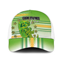 Cook Islands Va'a Race Baseball Net Cap Te Tatau Tattoos Sporty Style Green-White Color LT03 One Size White Green - Polynesian Pride