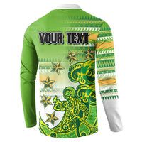 Personalised Cook Islands Va'a Race Button Sweatshirt Te Tatau Tattoos Sporty Style Green-White Color - Polynesian Pride