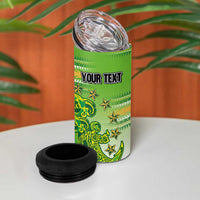 Personalised Cook Islands Va'a Race 4 in 1 Can Cooler Tumbler Te Tatau Tattoos Sporty Style Green-White Color - Polynesian Pride