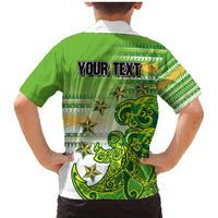 Personalised Cook Islands Va'a Race Family Matching Mermaid Dress and Hawaiian Shirt Te Tatau Tattoos Sporty Style Green-White Color - Polynesian Pride