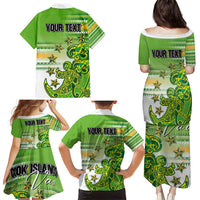 Personalised Cook Islands Va'a Race Family Matching Puletasi and Hawaiian Shirt Te Tatau Tattoos Sporty Style Green-White Color - Polynesian Pride
