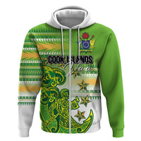 Personalised Cook Islands Va'a Race Hoodie Te Tatau Tattoos Sporty Style Green-White Color - Polynesian Pride