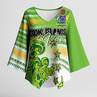 Personalised Cook Islands Va'a Race Kimono Sleeve Blouse Te Tatau Tattoos Sporty Style Green-White Color - Polynesian Pride