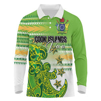 Personalised Cook Islands Va'a Race Long Sleeve Polo Shirt Te Tatau Tattoos Sporty Style Green-White Color - Polynesian Pride