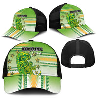 Cook Islands Va'a Race Mesh Trucker Cap Te Tatau Tattoos Sporty Style Green-White Color - Polynesian Pride