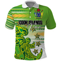 Personalised Cook Islands Va'a Race Polo Shirt Te Tatau Tattoos Sporty Style Green-White Color - Polynesian Pride