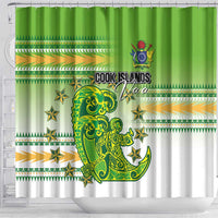Cook Islands Va'a Race Shower Curtain Te Tatau Tattoos Sporty Style Green-White Color - Polynesian Pride