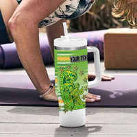 Personalised Cook Islands Va'a Race Tumbler With Handle Te Tatau Tattoos Sporty Style Green-White Color - Polynesian Pride