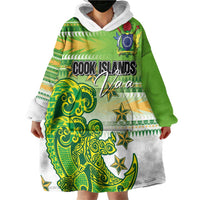 Personalised Cook Islands Va'a Race Wearable Blanket Hoodie Te Tatau Tattoos Sporty Style Green-White Color - Polynesian Pride