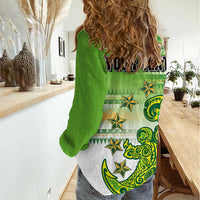 Personalised Cook Islands Va'a Race Women Casual Shirt Te Tatau Tattoos Sporty Style Green-White Color - Polynesian Pride