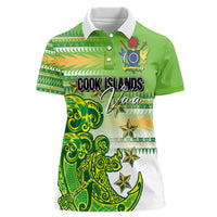 Personalised Cook Islands Va'a Race Women Polo Shirt Te Tatau Tattoos Sporty Style Green-White Color - Polynesian Pride