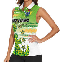 Personalised Cook Islands Va'a Race Women Sleeveless Polo Shirt Te Tatau Tattoos Sporty Style Green-White Color - Polynesian Pride