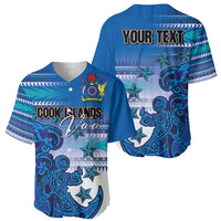 Personalised Cook Islands Va'a Race Baseball Jersey Te Tatau Tattoos Sporty Style Light Blue Color - Polynesian Pride
