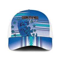 Cook Islands Va'a Race Baseball Net Cap Te Tatau Tattoos Sporty Style Light Blue Color LT03 One Size White Blue - Polynesian Pride
