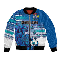 Personalised Cook Islands Va'a Race Bomber Jacket Te Tatau Tattoos Sporty Style Light Blue Color - Polynesian Pride