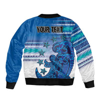 Personalised Cook Islands Va'a Race Bomber Jacket Te Tatau Tattoos Sporty Style Light Blue Color - Polynesian Pride