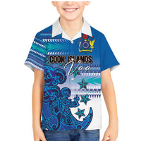 Personalised Cook Islands Va'a Race Family Matching Mermaid Dress and Hawaiian Shirt Te Tatau Tattoos Sporty Style Light Blue Color - Polynesian Pride