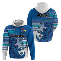 Personalised Cook Islands Va'a Race Hoodie Te Tatau Tattoos Sporty Style Light Blue Color - Polynesian Pride