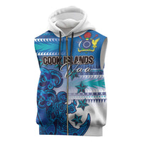 Personalised Cook Islands Va'a Race Sleeveless Zip Hoodie Te Tatau Tattoos Sporty Style Light Blue Color - Polynesian Pride
