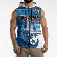 Personalised Cook Islands Va'a Race Sleeveless Zip Hoodie Te Tatau Tattoos Sporty Style Light Blue Color LT03 - Polynesian Pride