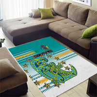 Cook Islands Va'a Race Area Rug Te Tatau Tattoos Sporty Style Turquoise Color - Polynesian Pride
