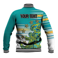 Personalised Cook Islands Va'a Race Baseball Jacket Te Tatau Tattoos Sporty Style Turquoise Color - Polynesian Pride