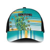 Cook Islands Va'a Race Baseball Net Cap Te Tatau Tattoos Sporty Style Turquoise Color LT03 One Size Black Turquoise - Polynesian Pride