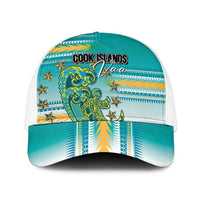 Cook Islands Va'a Race Baseball Net Cap Te Tatau Tattoos Sporty Style Turquoise Color LT03 One Size White Turquoise - Polynesian Pride