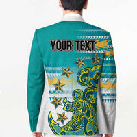 Personalised Cook Islands Va'a Race Blazer Te Tatau Tattoos Sporty Style Turquoise Color - Polynesian Pride