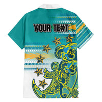 Personalised Cook Islands Va'a Race Family Matching Long Sleeve Bodycon Dress and Hawaiian Shirt Te Tatau Tattoos Sporty Style Turquoise Color - Polynesian Pride