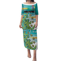 Personalised Cook Islands Va'a Race Family Matching Puletasi and Hawaiian Shirt Te Tatau Tattoos Sporty Style Turquoise Color - Polynesian Pride