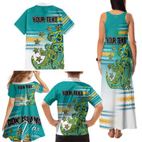 Personalised Cook Islands Va'a Race Family Matching Tank Maxi Dress and Hawaiian Shirt Te Tatau Tattoos Sporty Style Turquoise Color - Polynesian Pride