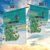 Cook Islands Va'a Race Garden Flag Te Tatau Tattoos Sporty Style Turquoise Color - Polynesian Pride