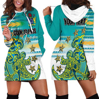 Personalised Cook Islands Va'a Race Hoodie Dress Te Tatau Tattoos Sporty Style Turquoise Color - Polynesian Pride