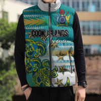 Personalised Cook Islands Va'a Race Sleeveless Puffer Jacket Te Tatau Tattoos Sporty Style Turquoise Color - Polynesian Pride