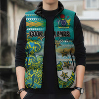 Personalised Cook Islands Va'a Race Sleeveless Puffer Jacket Te Tatau Tattoos Sporty Style Turquoise Color - Polynesian Pride
