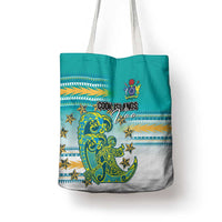 Cook Islands Va'a Race Tote Bag Te Tatau Tattoos Sporty Style Turquoise Color - Polynesian Pride