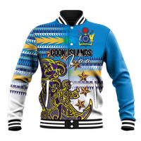 Personalised Cook Islands Va'a Race Baseball Jacket Te Tatau Tattoos Sporty Style Glory Blue Color - Polynesian Pride