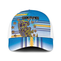 Cook Islands Va'a Race Baseball Net Cap Te Tatau Tattoos Sporty Style Glory Blue Color LT03 One Size White Blue - Polynesian Pride