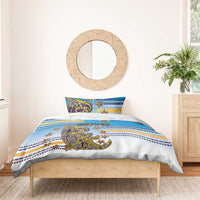Cook Islands Va'a Race Bedding Set Te Tatau Tattoos Sporty Style Glory Blue Color - Polynesian Pride