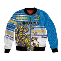 Personalised Cook Islands Va'a Race Bomber Jacket Te Tatau Tattoos Sporty Style Glory Blue Color - Polynesian Pride