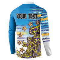 Personalised Cook Islands Va'a Race Button Sweatshirt Te Tatau Tattoos Sporty Style Glory Blue Color - Polynesian Pride
