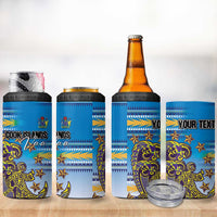Personalised Cook Islands Va'a Race 4 in 1 Can Cooler Tumbler Te Tatau Tattoos Sporty Style Glory Blue Color - Polynesian Pride