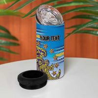 Personalised Cook Islands Va'a Race 4 in 1 Can Cooler Tumbler Te Tatau Tattoos Sporty Style Glory Blue Color - Polynesian Pride