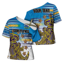 Personalised Cook Islands Va'a Race Cross Shoulder Shirt Te Tatau Tattoos Sporty Style Glory Blue Color - Polynesian Pride