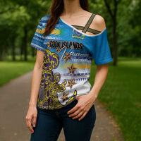 Personalised Cook Islands Va'a Race Cross Shoulder Shirt Te Tatau Tattoos Sporty Style Glory Blue Color - Polynesian Pride