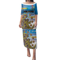 Personalised Cook Islands Va'a Race Family Matching Puletasi and Hawaiian Shirt Te Tatau Tattoos Sporty Style Glory Blue Color - Polynesian Pride